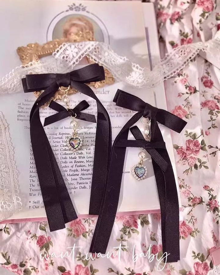 Jirai Kei Barrette With Bow and Rhinestone Lolita Hairclip 35640:500400 35640:500400