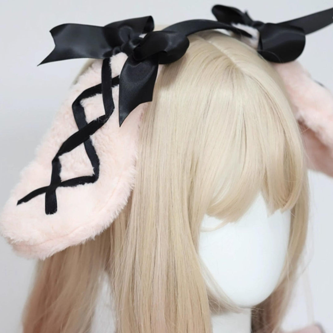 Jirai Kei Sweet Rabbit Ear Hairband Black Pink Hair Accessory 22524:365080 22524:365080