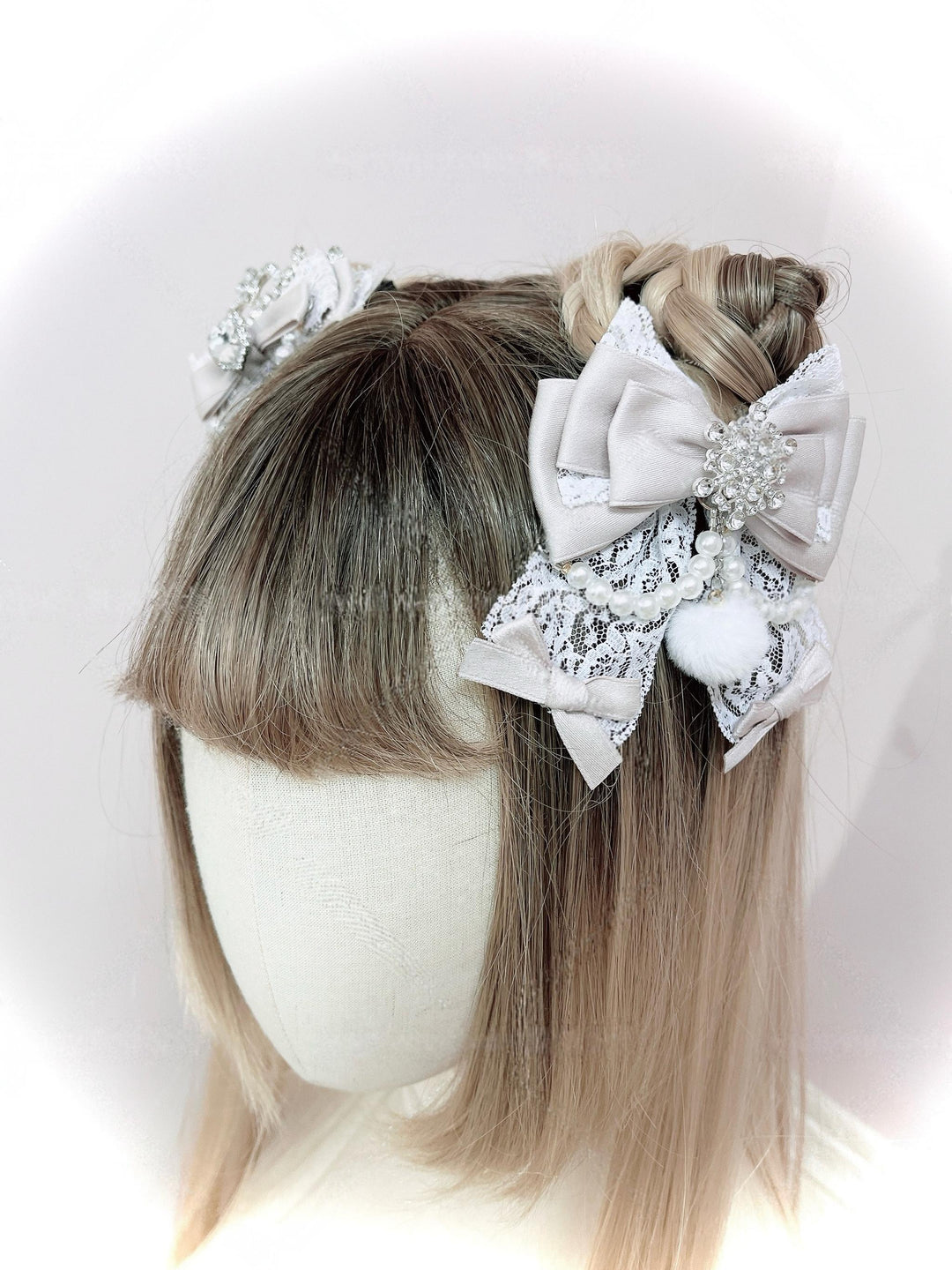 Ryousangata Ribbon Bow Hair Clips, Snowflake Rhinestone 44196:803543