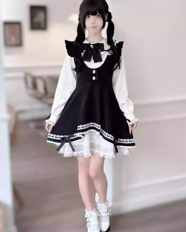 Jirai Kei Dress Set Bunny Ear Blouse Suspender Skirt Set 41440:699164