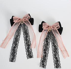 Jirai Kei Black Pink Hair Pin With Lace And Bow 22530:322926 22530:322926