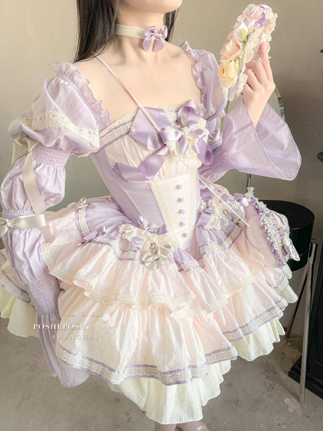 Lolita Dress Set Sweet Violet Pink Puffy Dress Corset Dress 36388:554856 36388:554856