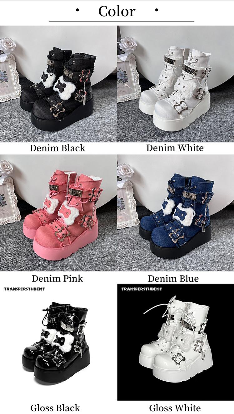 Subculture Shoes Bone Round Toe Platform Denim Martin Boots 40324:656246