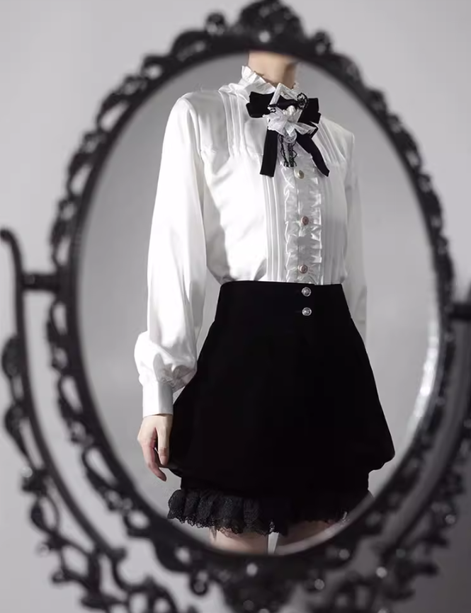 Ouji Lolita Prince Outfit Set Black Skirt Velvet Shorts Set (L M S XL) 39368:632022