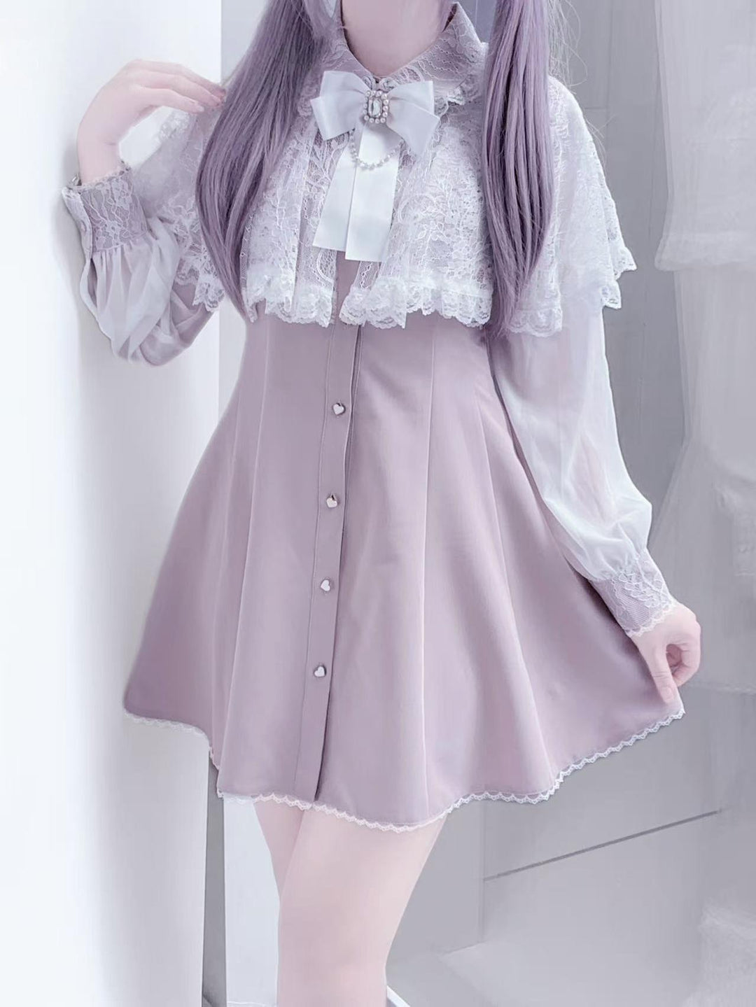Lace Cape-Inspired Ryousangata Dress (Pink / L M S XS) 43863:787946