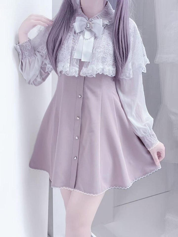 Lace Cape-Inspired Ryousangata Dress (Pink / L M S XS) 43863:787946