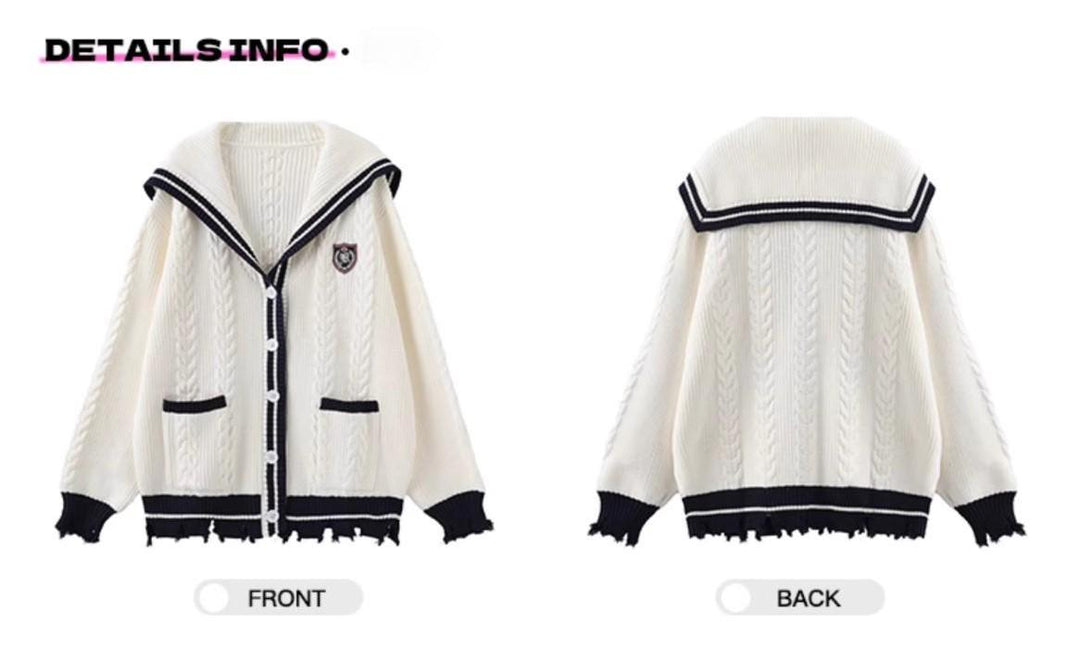 Preppy Cardigan Sailor Collar Sweater Embroidery Coat 40930:680572