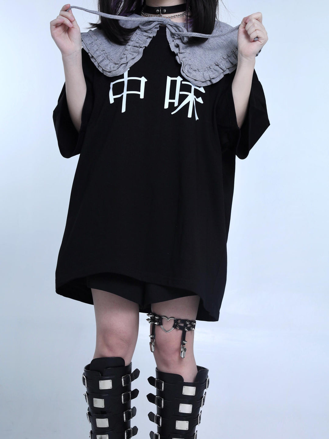 Plus Size Jirai Kei T-shirt Black Cotton Loose T-shirt 35522:495216 35522:495216