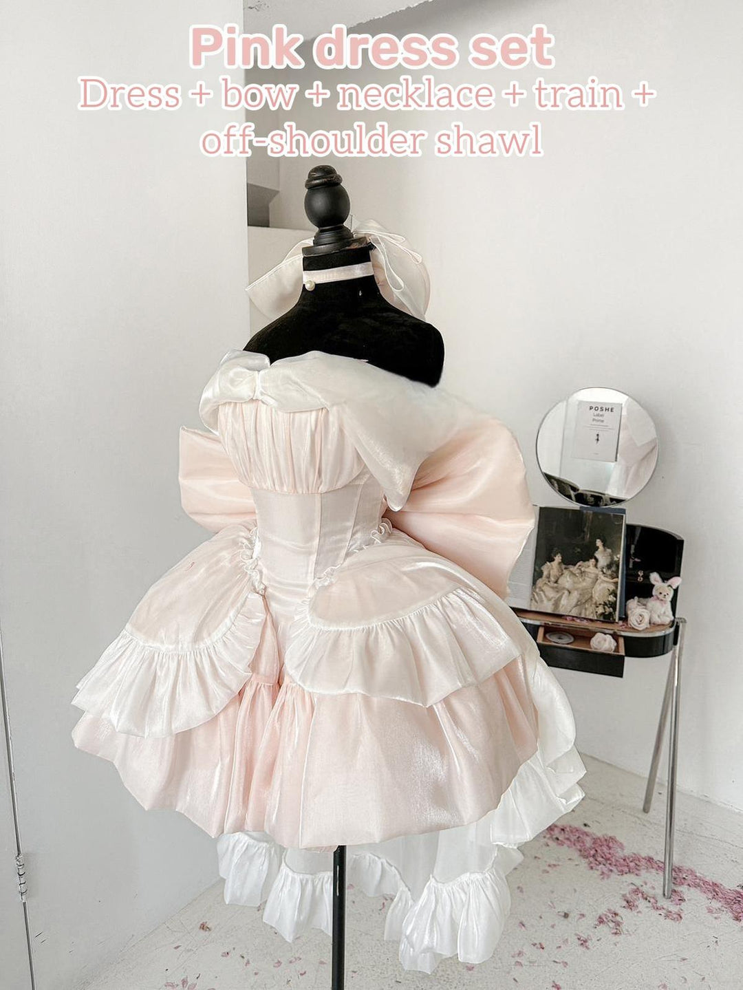 Lolita Dress Set Sakura Pink Princess Dress With Train (L M S XS) 38096:629058