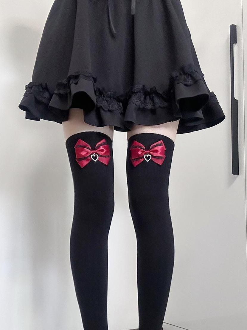 Jirai Kei Socks Cute Cashmere Thighhighs With Lace Bow 41744:716846