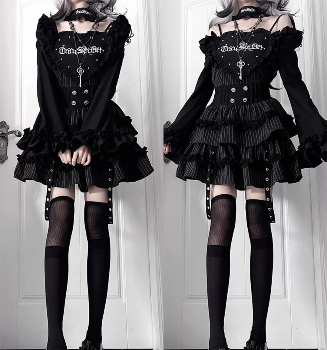 Subculture Off-Shoulder Dress, Tiered Ruffles 43873:789411