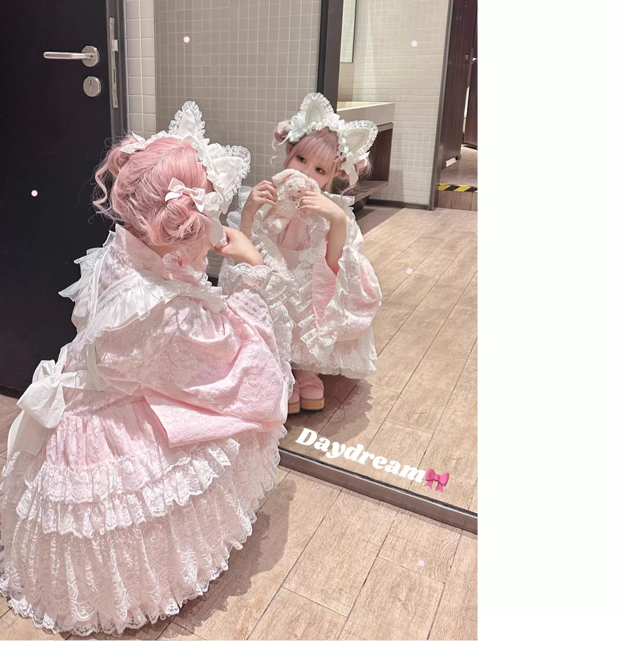 Wa Style Cotton Lolita Dress, Yukata-Inspired, Tiered Ruffles