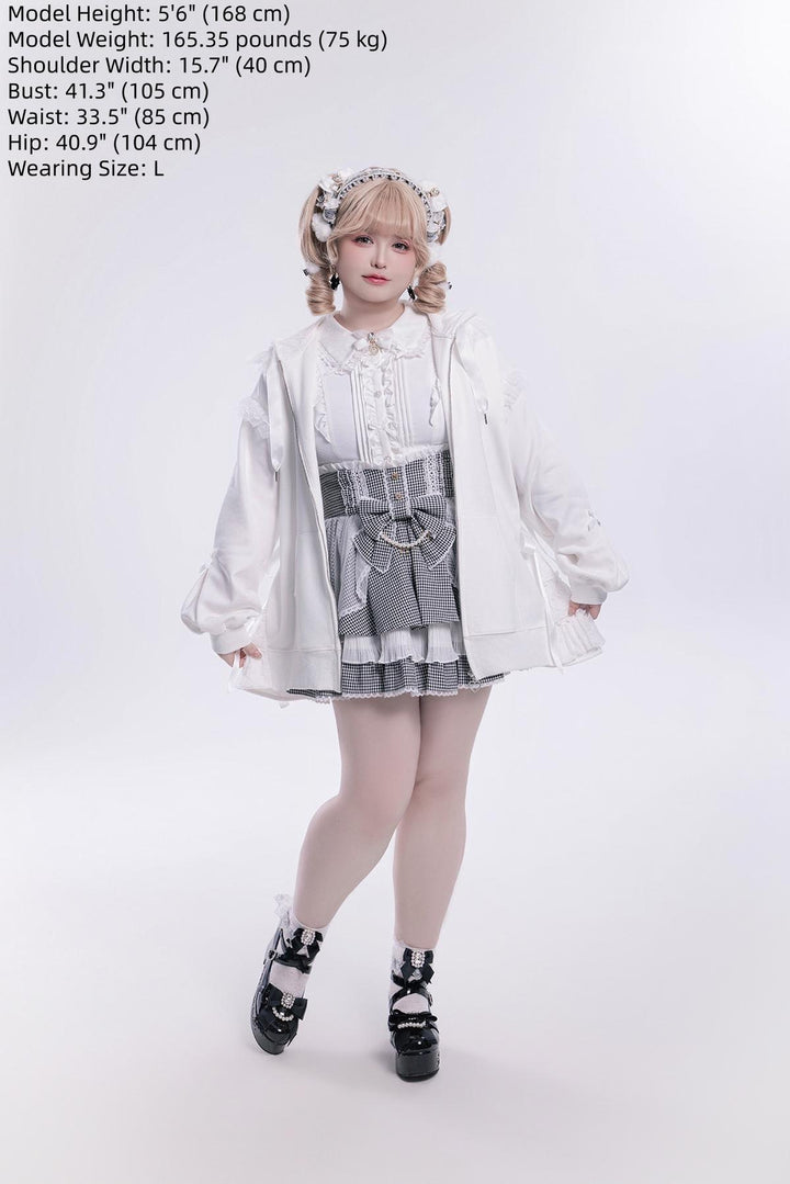 Lace-Trim Hoodie Coat, Side Pocket 45227:842641