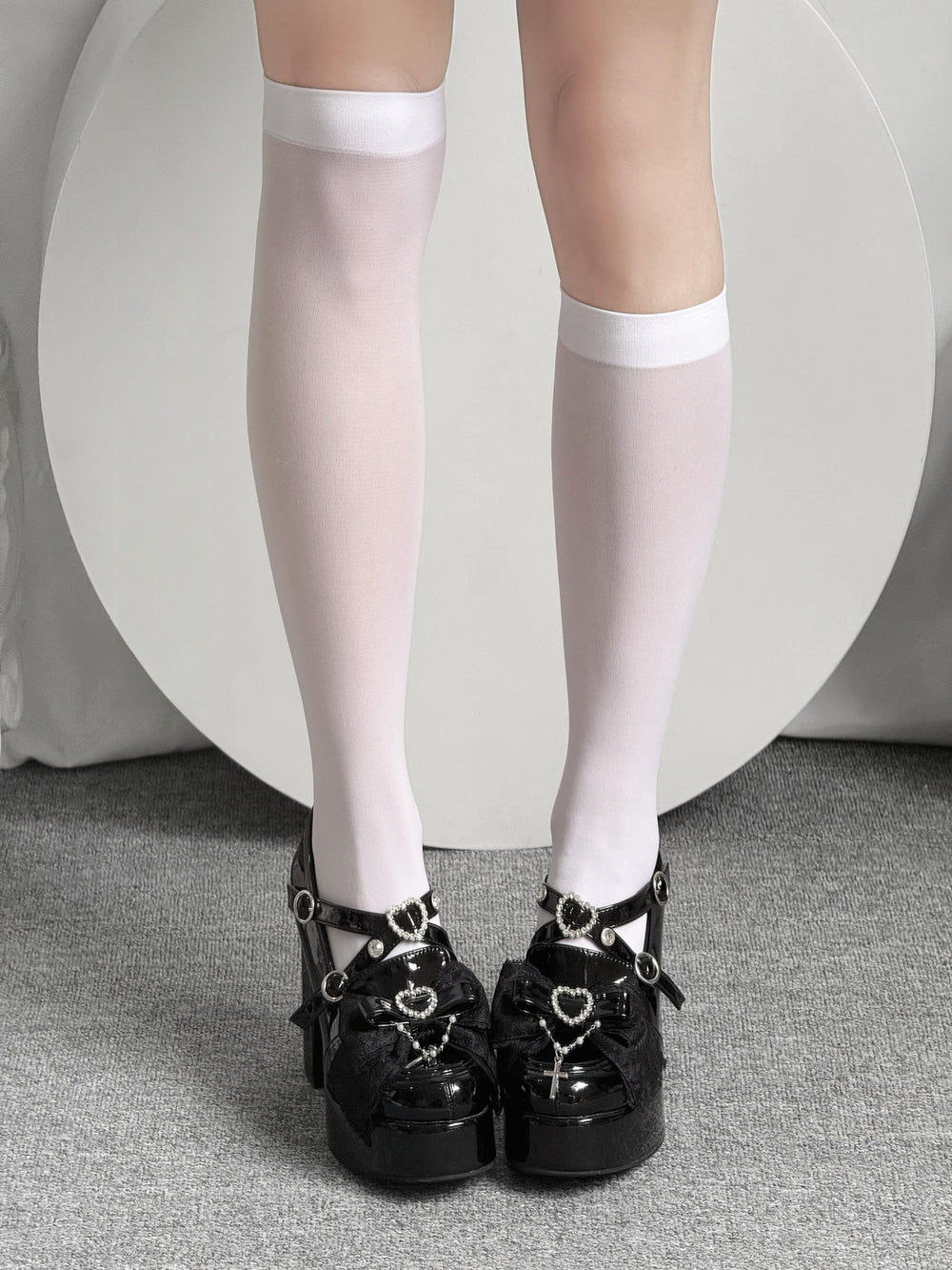 Lightweight Jirai Kei Calf Socks, Versatile Solid Color 45355:845548