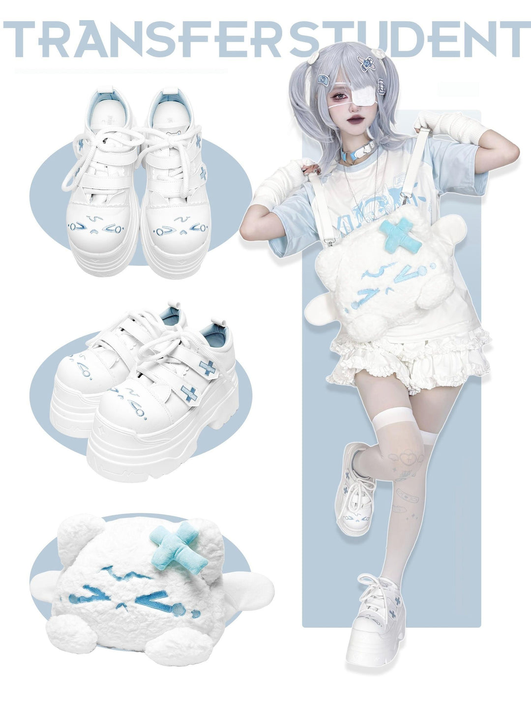 Tenshi Kaiwai Platform Shoes with Embroidered Cat and Cross 42361:743249