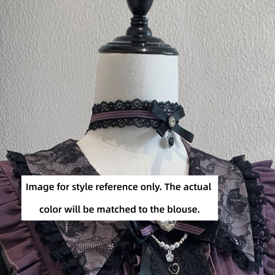 Jirai Kei Long Sleeve Blouse, Lace Overlay and Heart Buttons (M) / L M S XL) 44589:815217