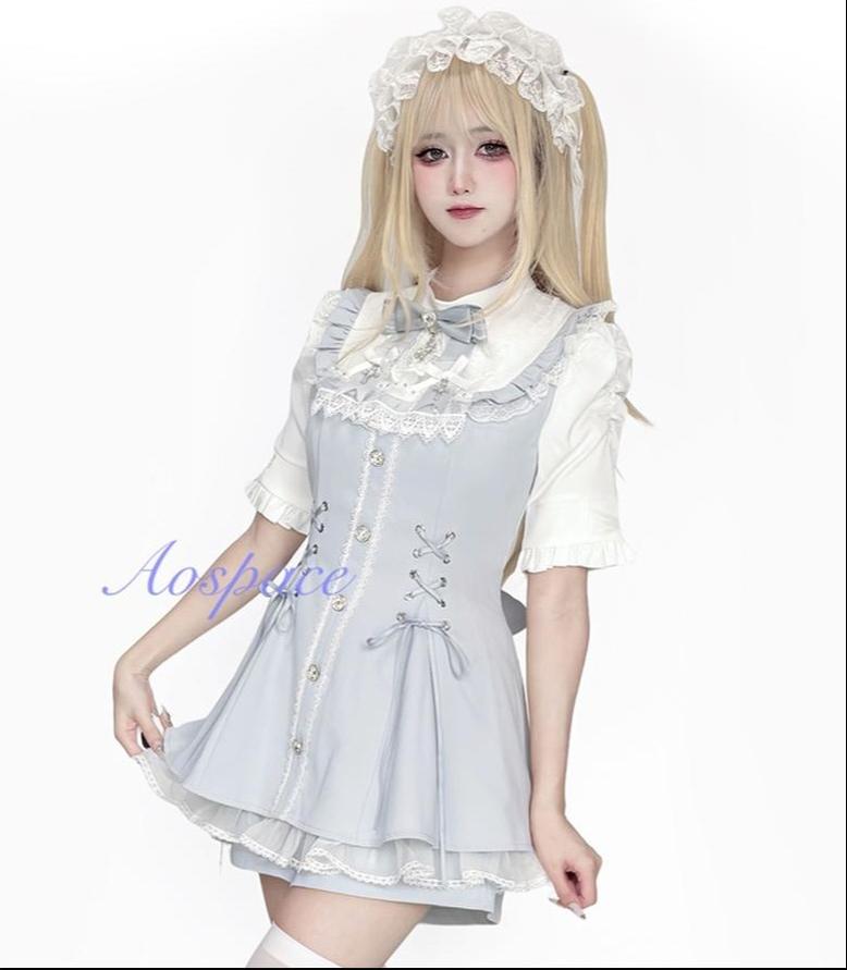 Short-sleeved Ryousangata Dress, Detachable Bowtie 43823:786801
