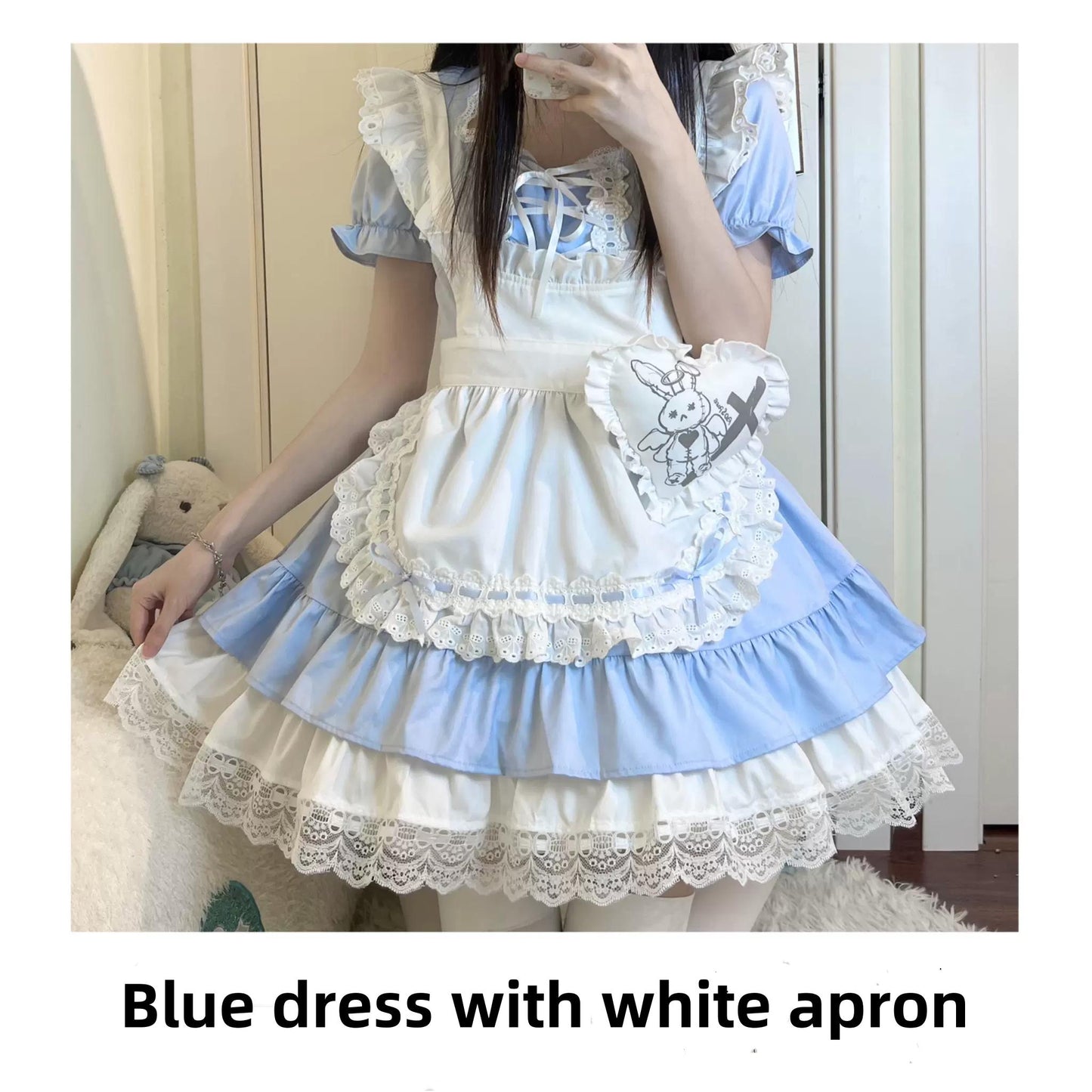 Sweet Lolita Dress Maid Apron Outfit Sweet Color-Block Dress 37560:564280