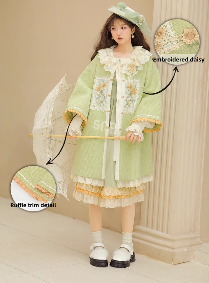 Mori Kei Coat Woolen Coat Green Coat Salopette 39288:645330