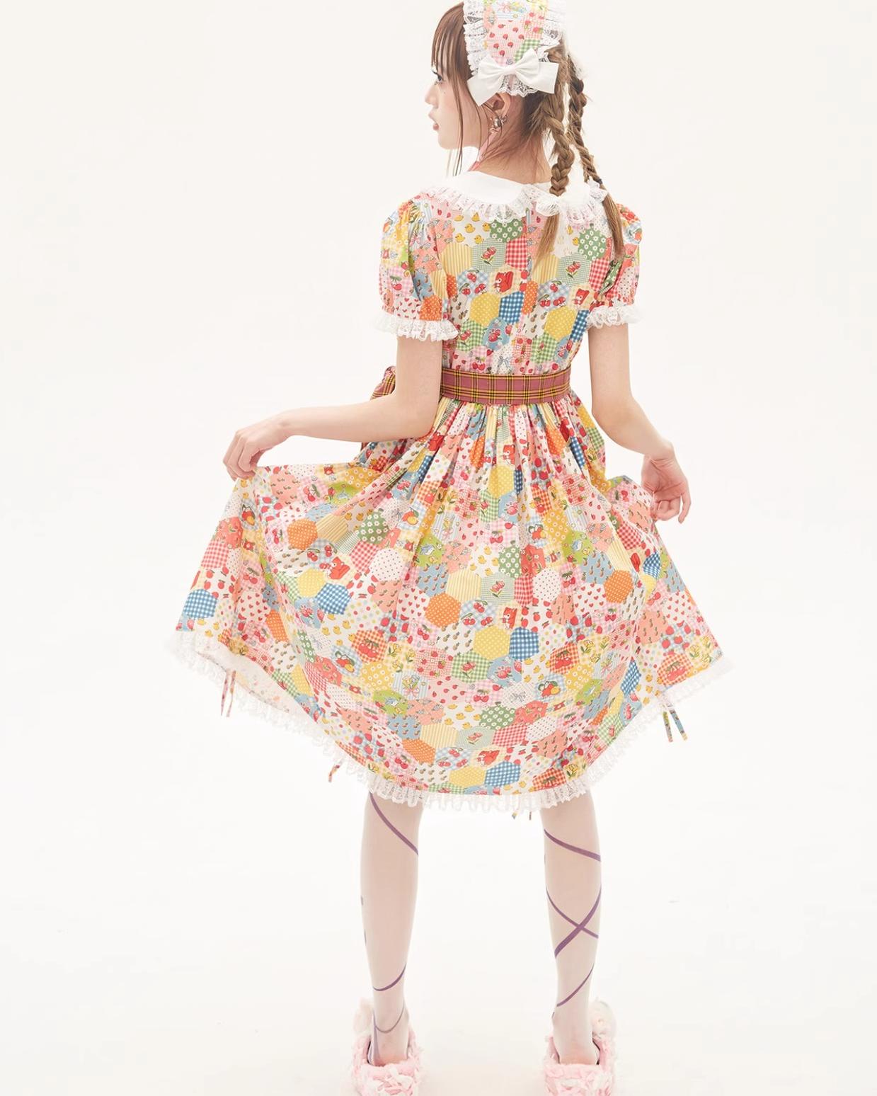 Sweet Lolita Dress Kidcore Floral Dress Drawstring Dress 36156:543418