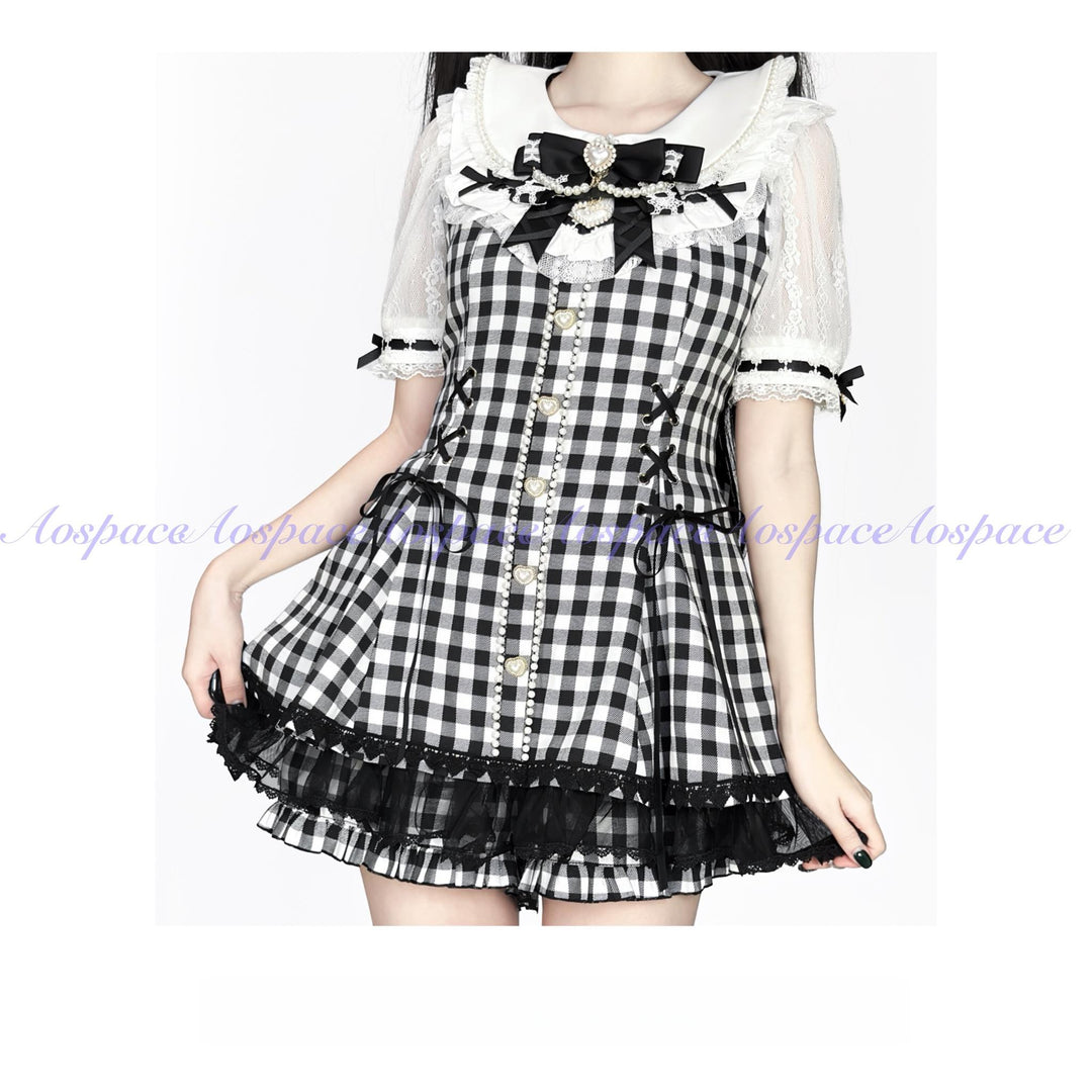 Jirai Kei Lace-Sleeved Dress, Elastic Shorts (L M S XL XS) 44759:824562