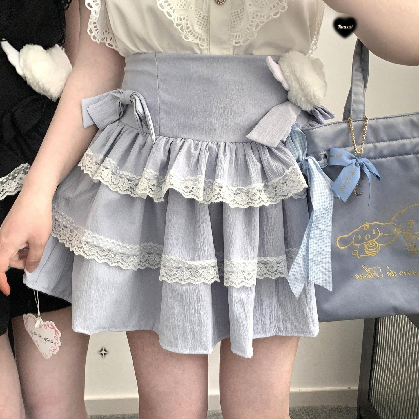 Jirai Kei Skirt Bow Double Layer Lace Cake Skirt 36774:540428