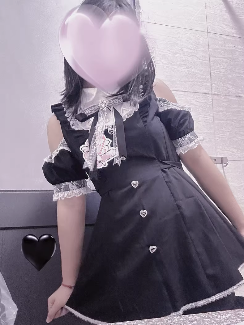 Jirai Kei Set Short-sleeved Lace Dress And Shorts 37850:571616