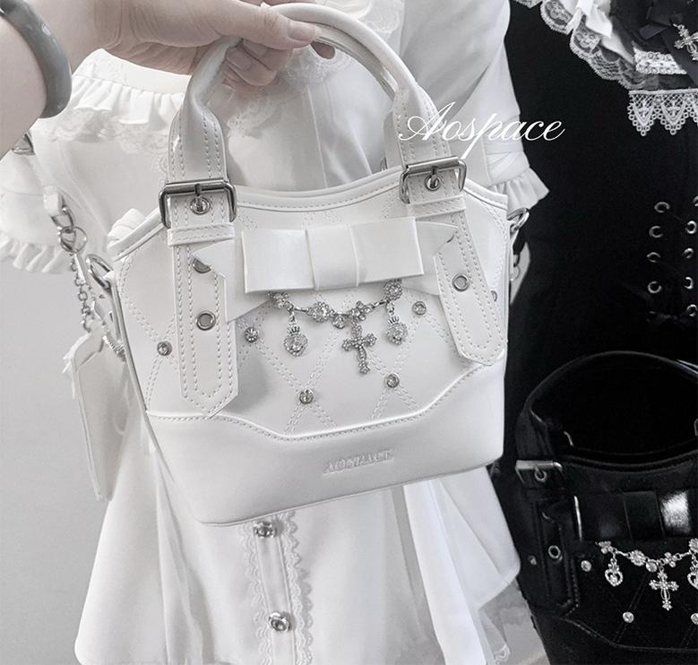 Oil-waxed Leather Jirai Kei Cross-body Bag, Detachable Strap 44161:798497