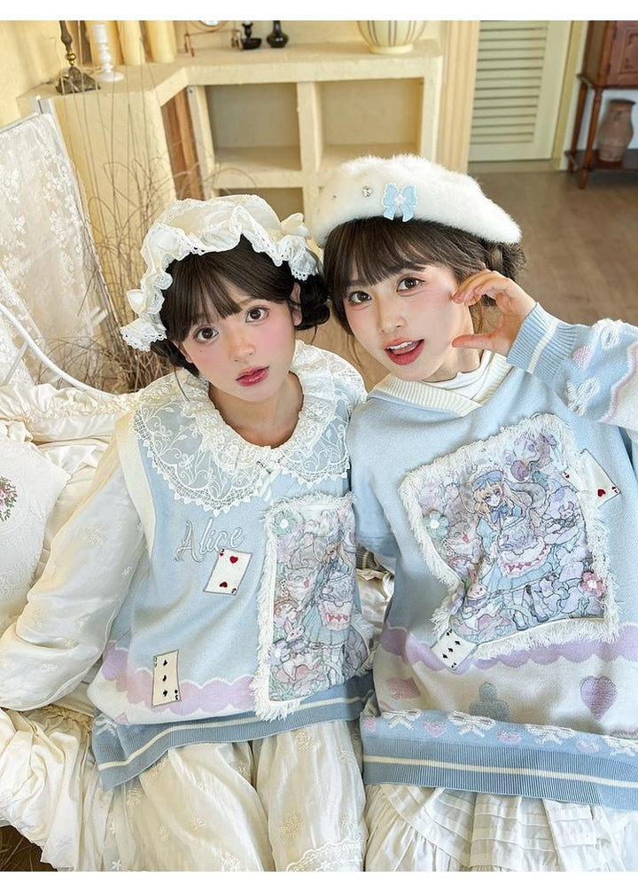 Mori Kei Sweatshirt Alice Print Blue Hoodie Autumn Vest 39316:650086