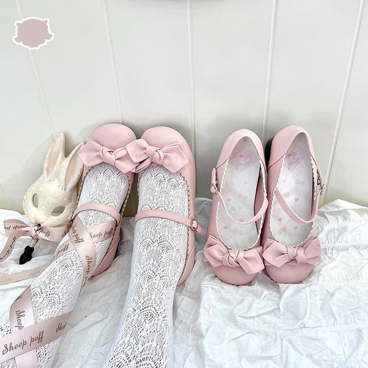 Lolita Shoes Round Toe Pink Shoe Butterfly Bow Beige Shoes 37596:602436