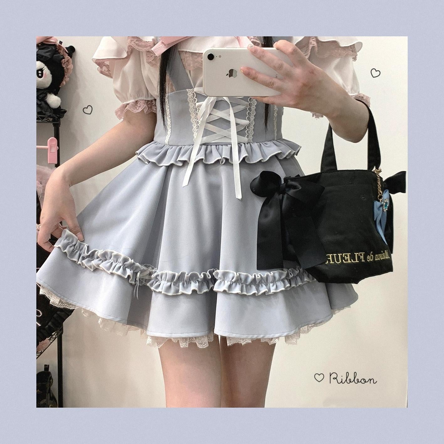Jirai Kei Dress Salopette Cake Dress Lace Puffy Dress 35370:522230
