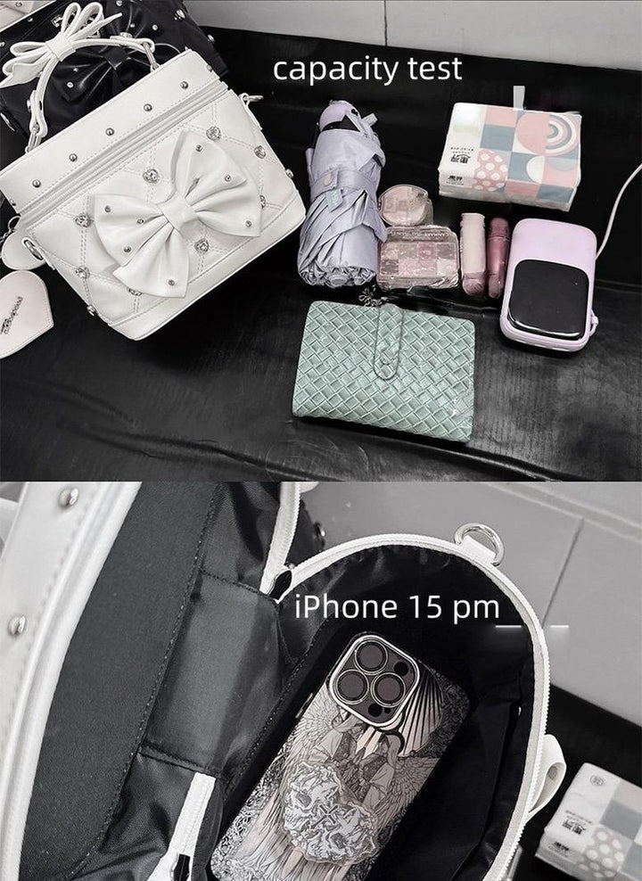 Rhinestone Boxy Handbag, Detachable Crossbody Strap 44768:850673