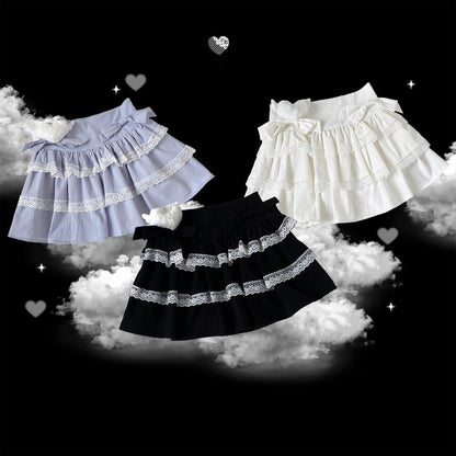 Jirai Kei Skirt Bow Double Layer Lace Cake Skirt 36774:540418