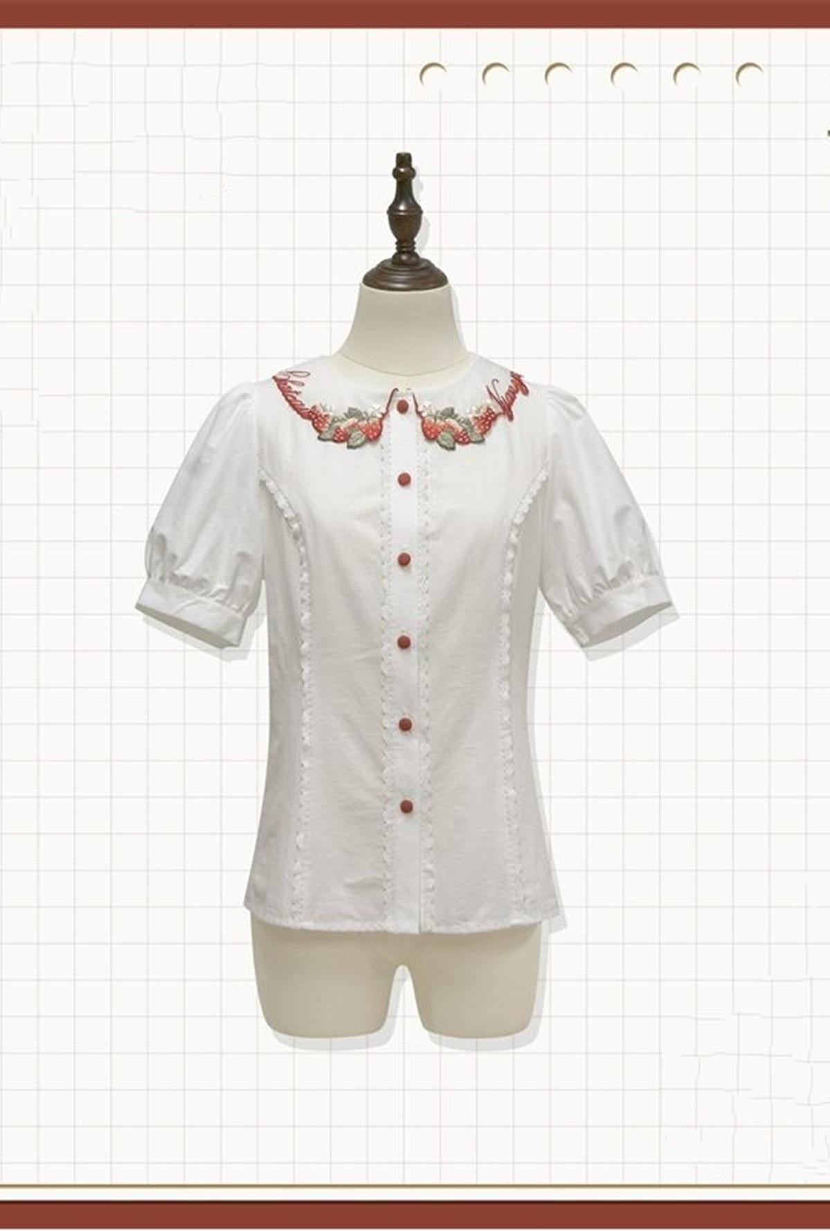 Retro Lolita Dress Strawberry Print Short Sleeve OP Embroidery Shirt (2XL L M S XL) 37248:558156