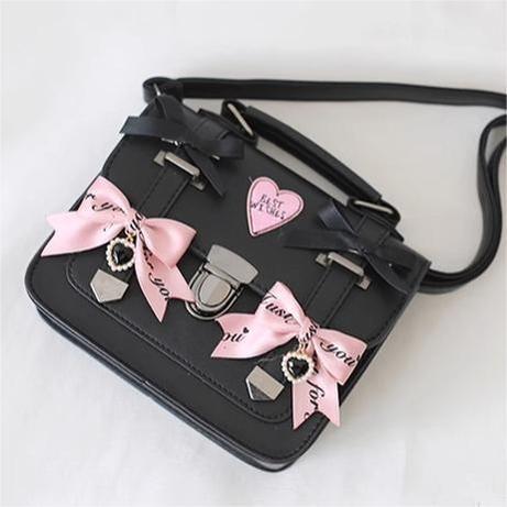 Jirai Kei Black Bag Bows Leather Shoulder Bag 33802:449840 33802:449840