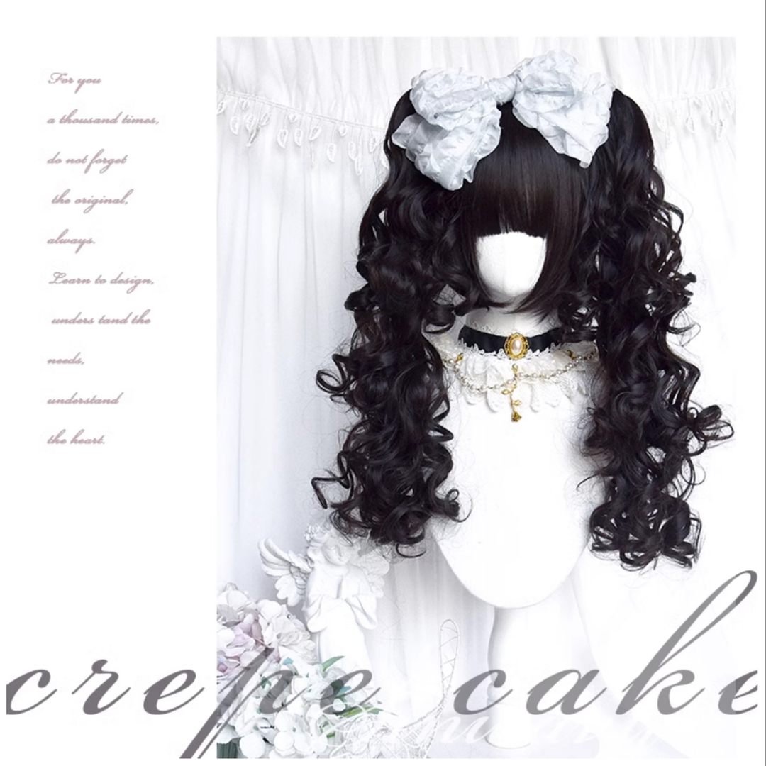 Black Jirai Kei Wig Set Lolita Roman Curly Double Ponytail 42183:732998