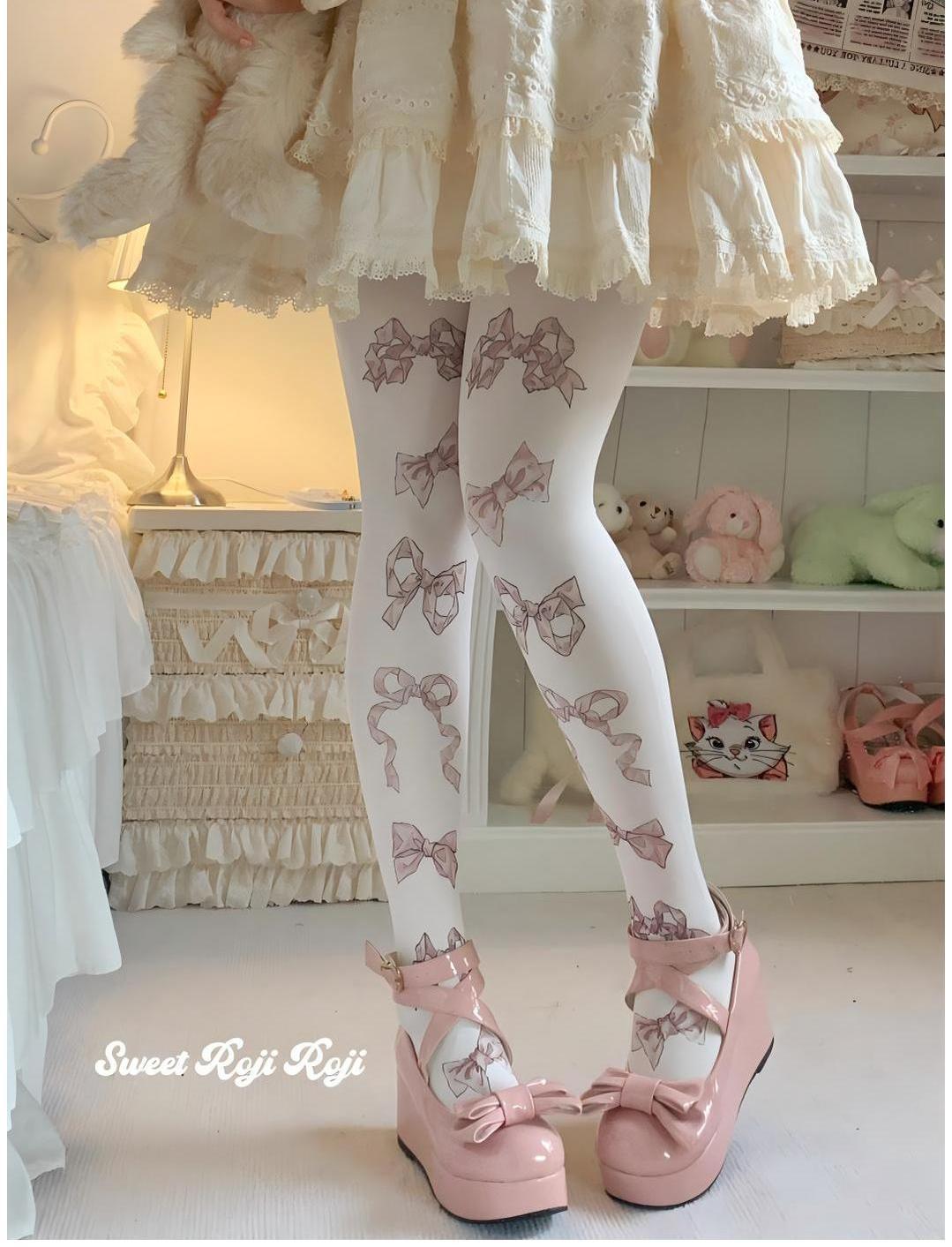 Sweet Lolita Tights Cute Velvet Bow Printed Socks Multicolor 42367:738092