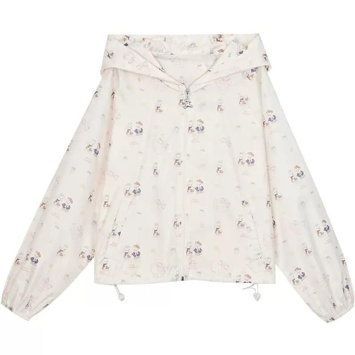 Kawaii Coat Bear Print Sun Protection Hooded Jacket Shorts Set (L M S) 35900:544606