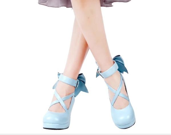 Lolita Shoes Round Toe High Heels With Bow Ties Multicolor 31800:369894 31800:369894