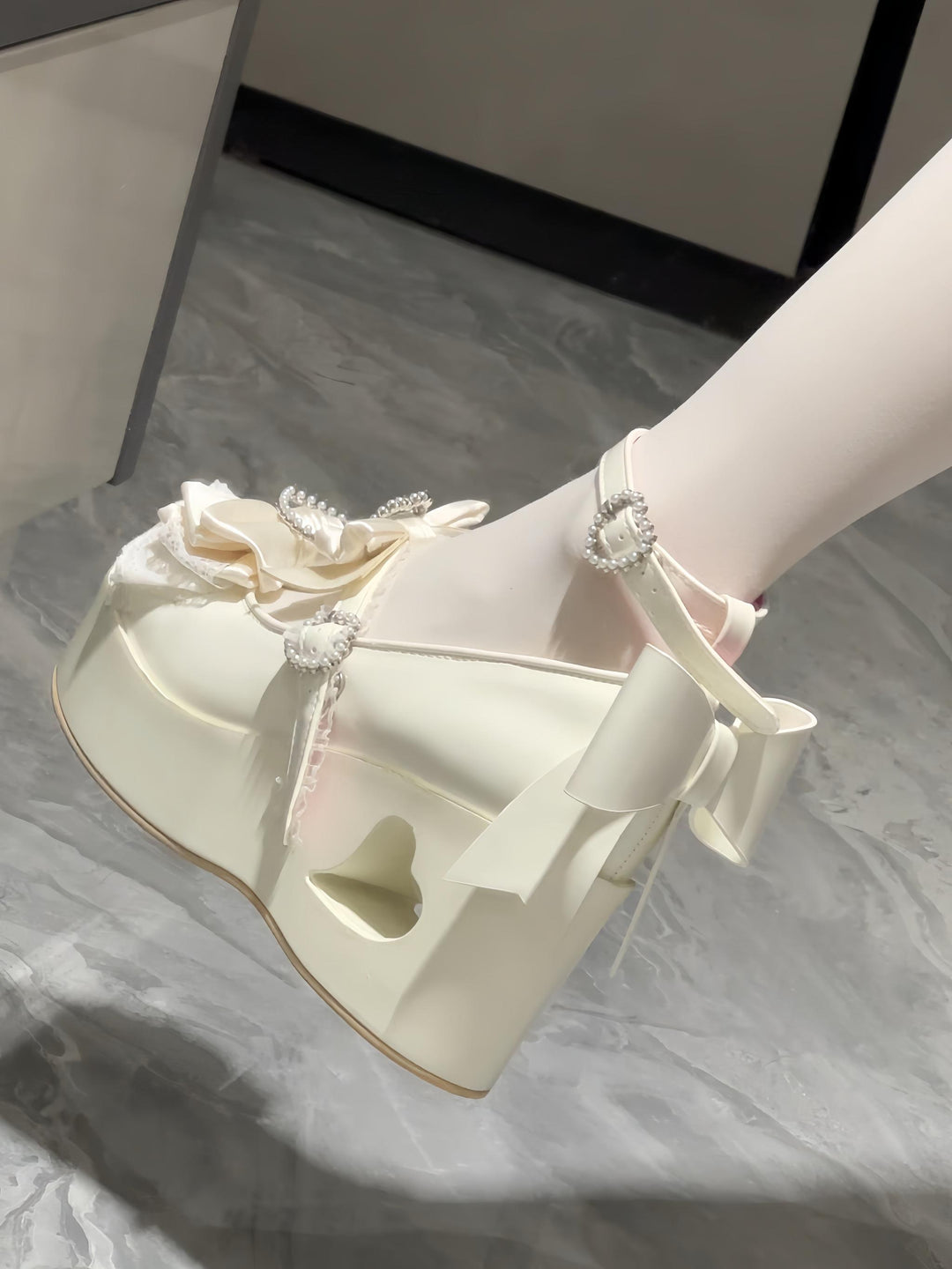 Old School Lolita High Platform Shoes, Heart Hollow Heel 44559:813930