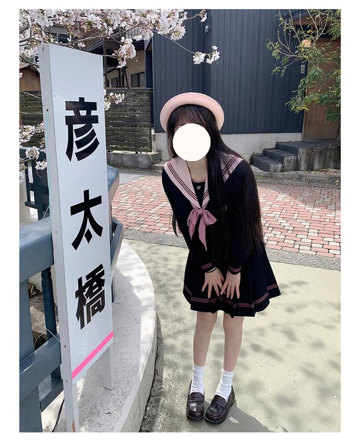 Navy and Pink JK Uniform Top + Pleated Skirt 43790:785202
