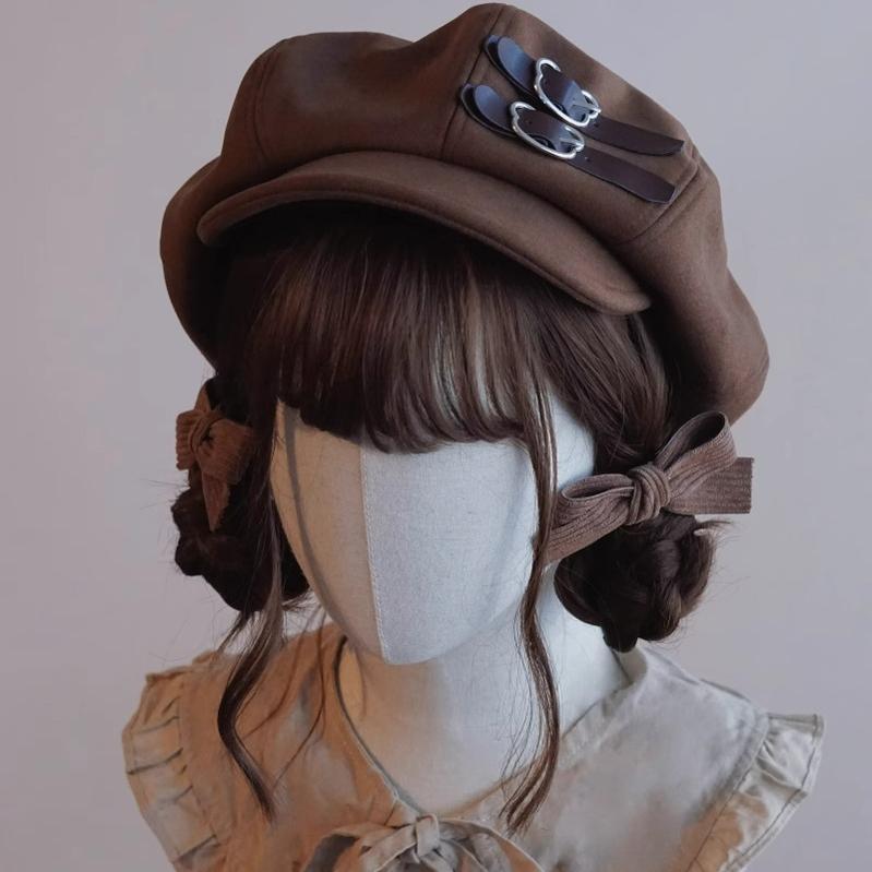 Japanese Beret Handmade Brown Coffee Leather Buckle Beret 28942:370306 28942:370306