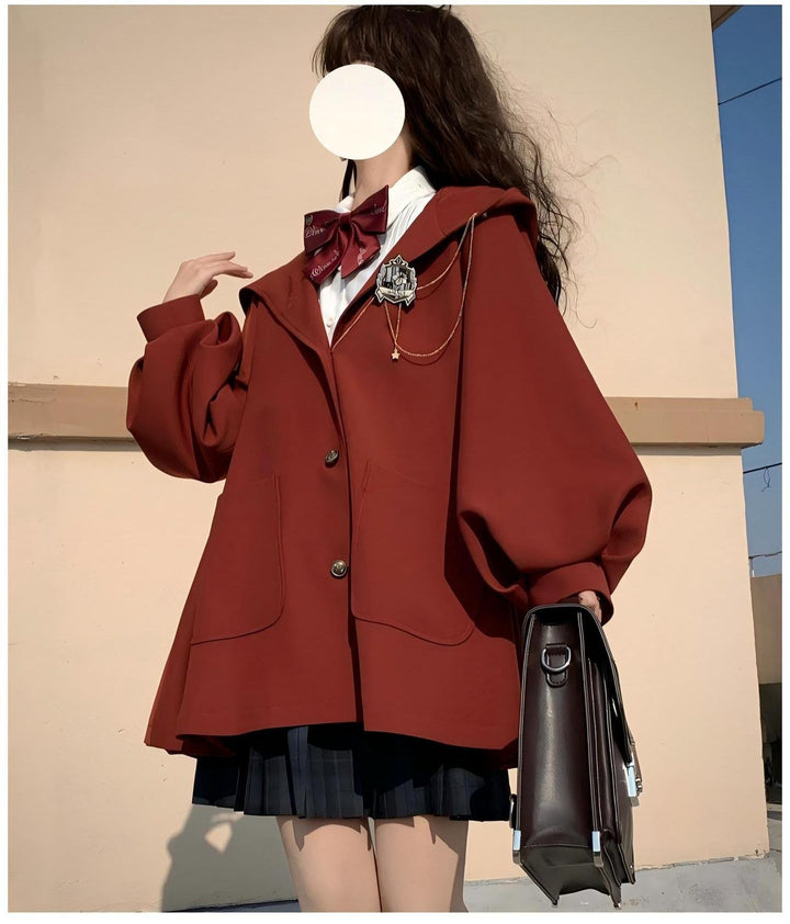 Retro Winter Coat Preppy Magic Cape Fleece Padded Coat 41082:686298