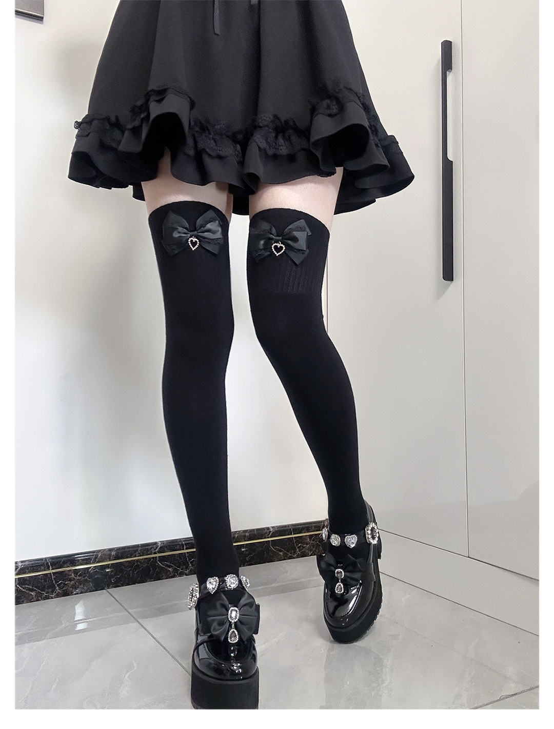 Jirai Kei Socks Cute Cashmere Thighhighs With Lace Bow 41744:716922