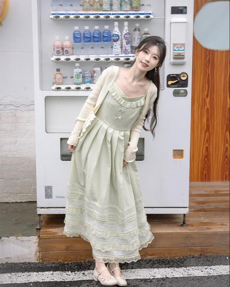 Mori Kei Strap Dress V-neck Dress With Multiple colors 36210:524080