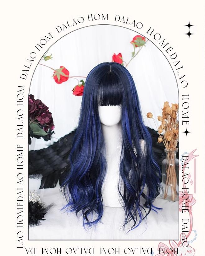 Lolita Wig Blue Black Wig With Big Waves Long Wig 35620:496336 35620:496336