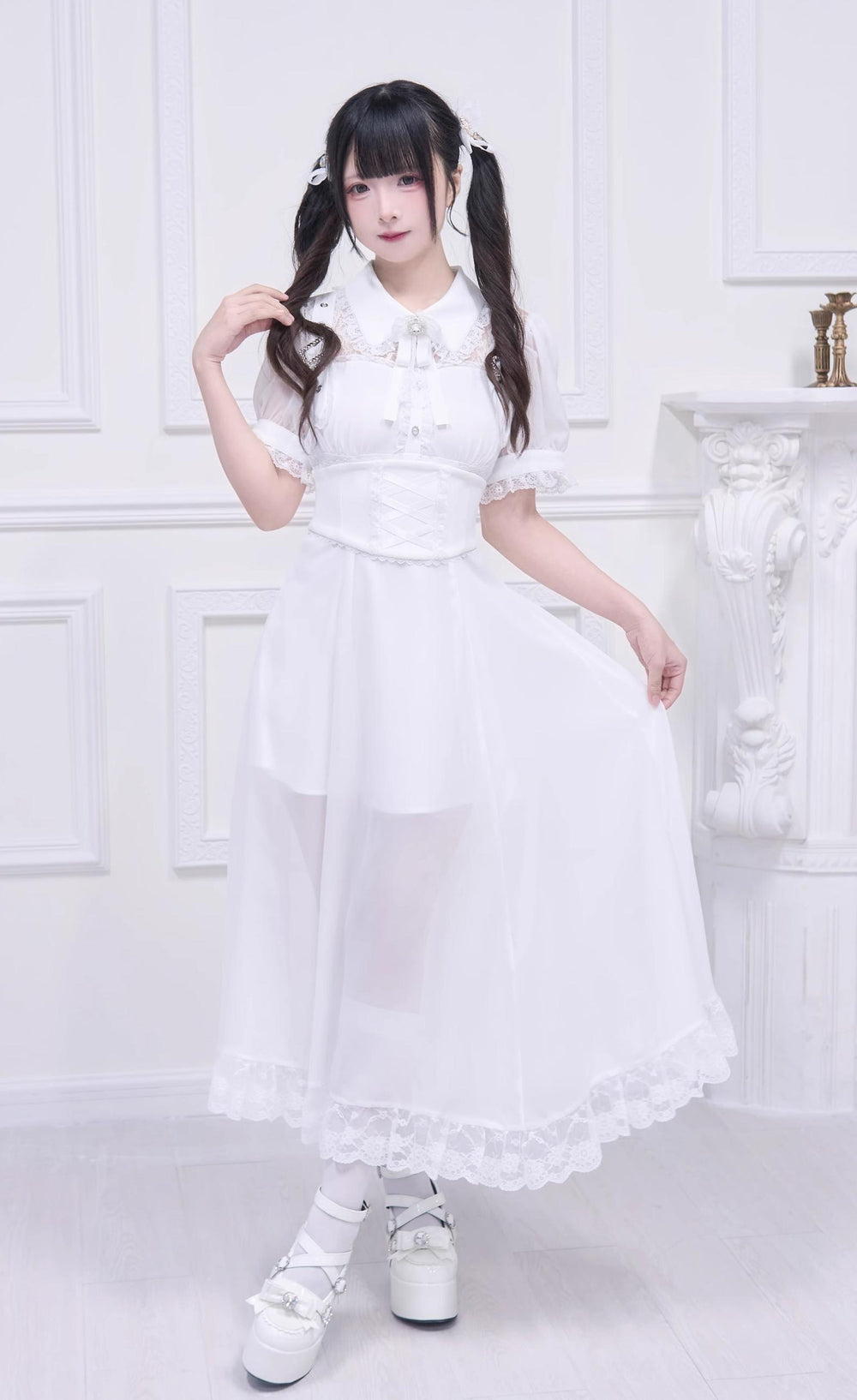Long Jirai Kei Dress With Removable Waistband&Bowtie (L M S) 43221:771298