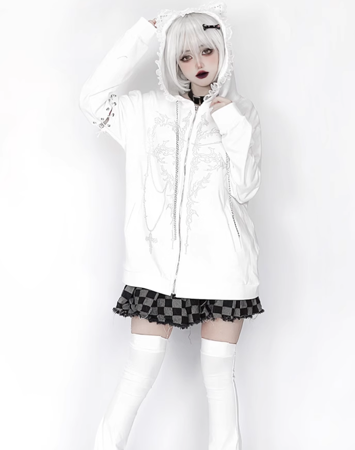 Jirai Kei Coat Zipper Hoodie Cat Ear Hooded Jacket 39668:636360