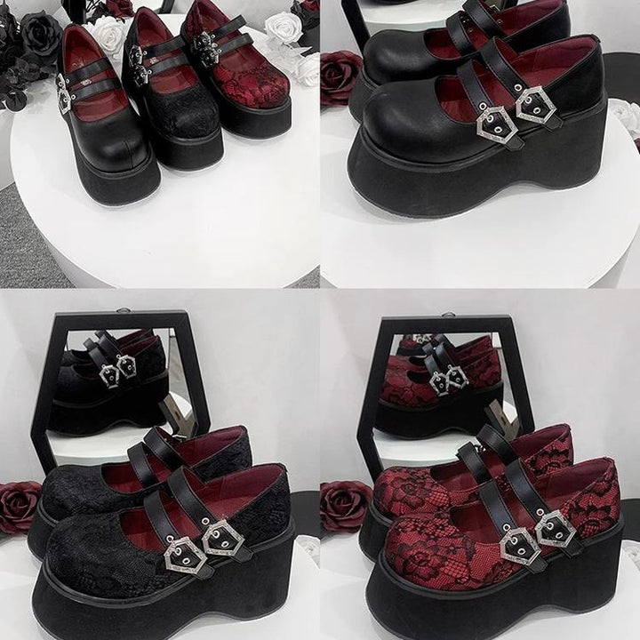 Black Red Platform Shoes Mary Jane Shoes 29728:367944 29728:367944