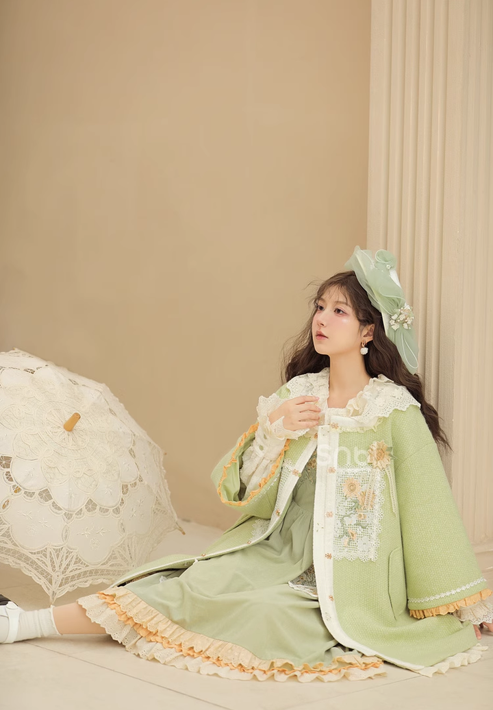 Mori Kei Coat Woolen Coat Green Coat Salopette 39288:645342